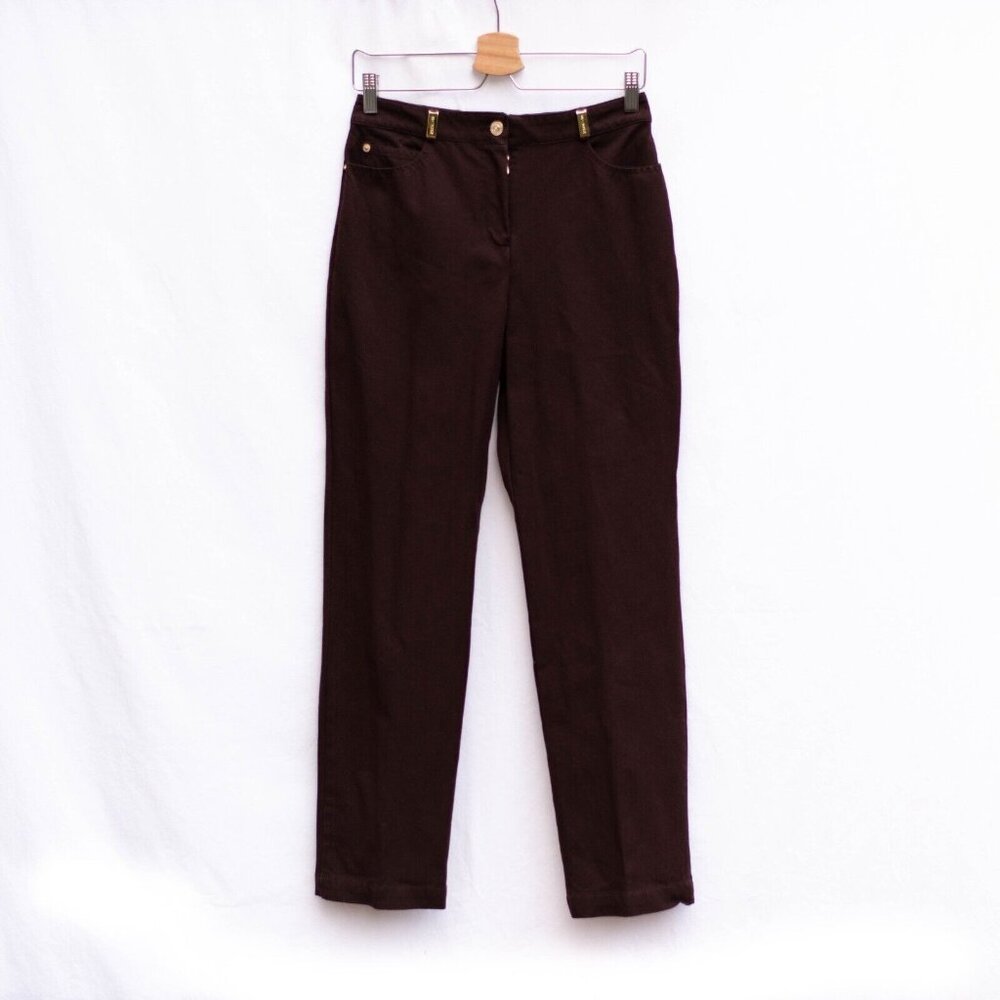 St. John Sport by Marie Gray Pants Womens 4 Brown Straight‎ Denim Gold Hardware